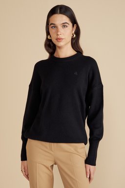 %100 Kaşmir Bisiklet Yaka Oversize Kazak - Siyah