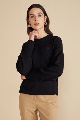 %100 Kaşmir Bisiklet Yaka Oversize Kazak - Siyah (görsel 2)