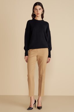%100 Kaşmir Bisiklet Yaka Oversize Kazak - Siyah (görsel 3)