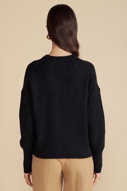 %100 Kaşmir Bisiklet Yaka Oversize Kazak - Siyah (görsel 4)