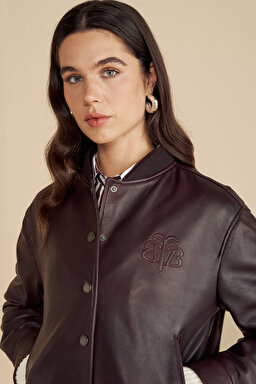 100% Deri Bomber Mont - Bordo (görsel 4)