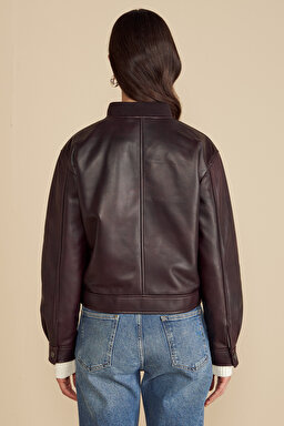 100% Deri Bomber Mont - Bordo (görsel 5)