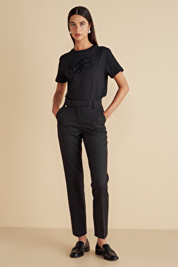 Regular Fit Pileli Basic Pantolon - Siyah