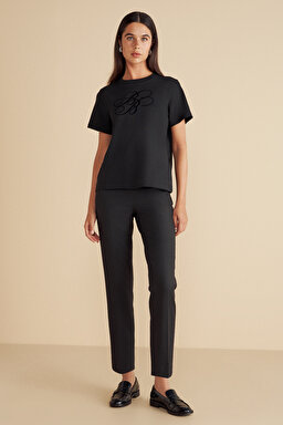 Regular Fit Pileli Basic Pantolon - Siyah (görsel 3)