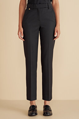 Regular Fit Pileli Basic Pantolon - Siyah (görsel 4)