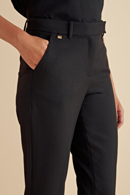 Regular Fit Pileli Basic Pantolon - Siyah (görsel 6)