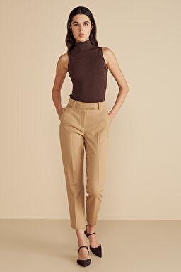 Regular Fit Pileli Basic Pantolon - Camel (görsel 2)