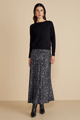 Leopar Desenli Midi Saten Etek - gri siyah