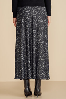 Leopar Desenli Midi Saten Etek - gri siyah (görsel 4)