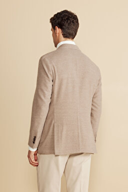 %100 Yün Mono Yaka Torba Cep Regular Fit  Limited Edition Ceket - Bej (görsel 5)