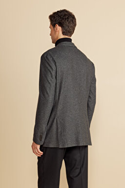 Mono Yaka Torba Cep Regular Fit  Örme Ceket - Antrasit (görsel 5)