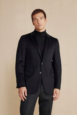 %100 Kaşmir Mono Yaka Kapak Cep Slim Fit  Limited Edition Ceket - Siyah (görsel 2)
