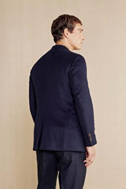 Mono Yaka Slim Fit Kapak Cep Kaşmir Yün Karışımlı Ceket - Lacivert (görsel 5)