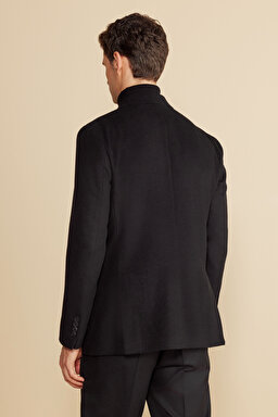 Sivri Yaka Kruvaze Torba Cep Slim Fit Kaşmir Yün Karışımlı Ceket - Siyah (görsel 5)