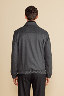 Klasik Yaka 100% Yün Bomber Mont - Antrasit (görsel 5)