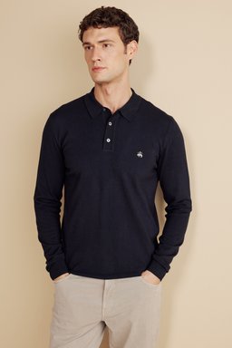 Yün Karışımlı Polo Yaka Basic Kazak - Lacivert (görsel 2)