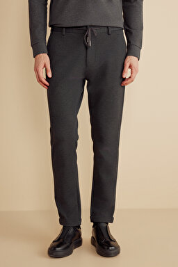 Örme Kordonlu Jogger Pantolon - Antrasit (görsel 3)