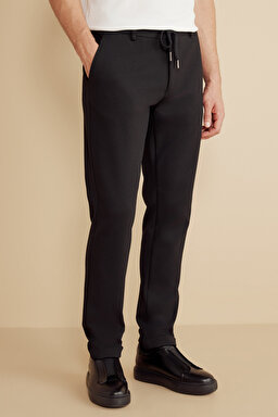 Örme Kordonlu Jogger Pantolon - Siyah (görsel 3)