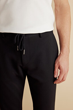 Örme Kordonlu Jogger Pantolon - Siyah (görsel 5)