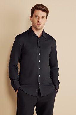 Klasik Yaka Slim Fit Performans Gömlek - Siyah (görsel 2)