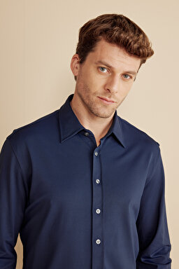 Klasik Yaka Slim Fit Performans Gömlek - Lacivert (görsel 4)