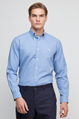 Düğmeli Yaka Regular Fit Flannel Gömlek - Mavi (görsel 2)