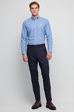 Düğmeli Yaka Regular Fit Flannel Gömlek - Mavi (görsel 4)