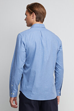 Düğmeli Yaka Regular Fit Flannel Gömlek - Mavi (görsel 5)