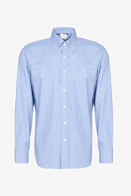 Düğmeli Yaka Regular Fit Flannel Gömlek - Mavi (görsel 6)