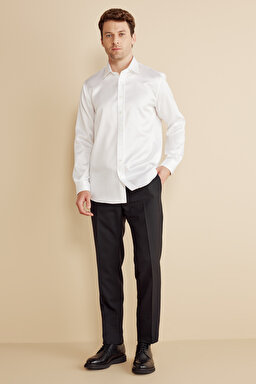 %100 Pamuk  Klasik Yaka Slim Fit Saten Non Iron Gömlek - Beyaz (görsel 3)