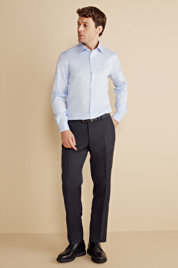 %100  Pamuk  Klasik Yaka Slim Fit Çizgili Non Iron Gömlek - Mavi-Beyaz (görsel 3)