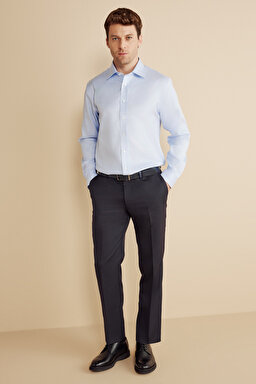 %100  Pamuk  Klasik Yaka Regular Fit Çizgili Non Iron Gömlek - Mavi-Beyaz (görsel 3)