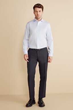 %100 Pamuk  İtalyan Yaka Slim Fit Çizgili Non Iron Gömlek - Mavi-Beyaz (görsel 4)