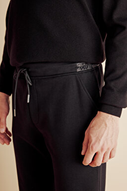 Pamuk Karışımlı Pike Örgü Beli Lastikli Sweatpant - Siyah (görsel 4)