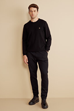Pamuk Karışımlı Pike Örgü Beli Lastikli Sweatpant - Siyah (görsel 5)