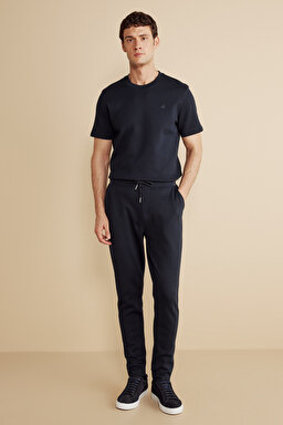 Pamuk Karışımlı Pike Örgü Beli Lastikli Sweatpant - Lacivert (görsel 2)