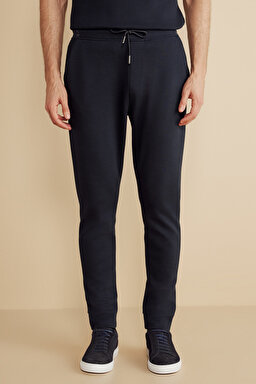Pamuk Karışımlı Pike Örgü Beli Lastikli Sweatpant - Lacivert (görsel 3)