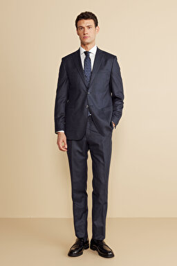 Mono Yaka Torba Cep Slim Fit %100 Yün Takım Elbise - Lacivert (görsel 3)