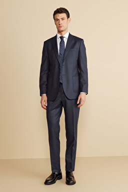 Mono Yaka Torba Cep Slim Fit %100 Yün Takım Elbise - Lacivert (görsel 4)