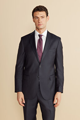 %100 Yün Mono Yaka Kapak Cep Slim Fit Limited Edition  Takım Elbise - Lacivert