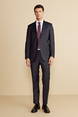%100 Yün Mono Yaka Kapak Cep Slim Fit Limited Edition  Takım Elbise - Lacivert (görsel 2)