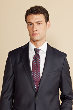 %100 Yün Mono Yaka Kapak Cep Slim Fit Limited Edition  Takım Elbise - Lacivert (görsel 3)