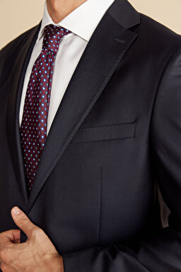 %100 Yün Mono Yaka Kapak Cep Slim Fit Limited Edition  Takım Elbise - Lacivert (görsel 6)