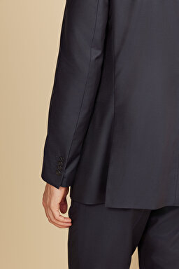 %100 Yün Mono Yaka Kapak Cep Slim Fit Limited Edition  Takım Elbise - Lacivert (görsel 7)