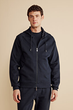 Pamuk Karışımlı Kapüşonlu Enjeksiyon Baskı Hoodie - Lacivert