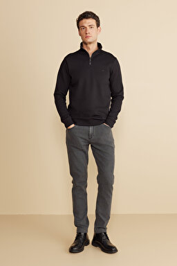 Pamuk Karışımlı Bato Yaka Pike Sweatshirt - Siyah (görsel 3)