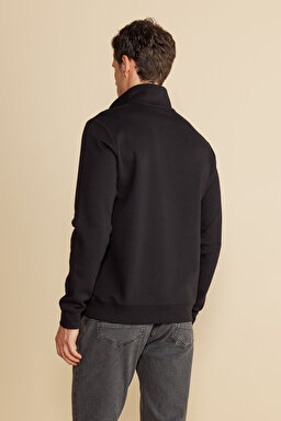 Pamuk Karışımlı Bato Yaka Pike Sweatshirt - Siyah (görsel 5)