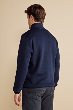 %100 Pamuk Bato Yaka Kuzu Peçli Sweatshirt - Lacivert (görsel 5)