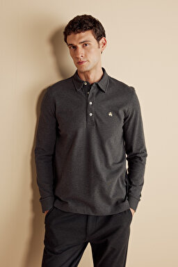 Uzun K. Pike Polo Yaka T-shirt - Antrasit Melanj
