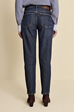 Slim Fit Düz Paça Denim Pantolon - Koyu Mavi (görsel 5)